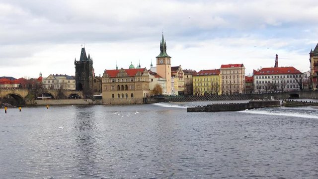 On the Vltava River on a motor ship in the city of Prague