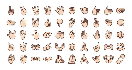 bundle of hands signals line and fill style icon