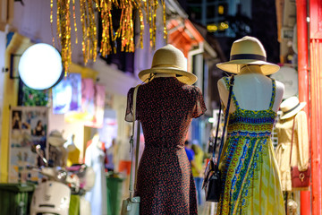 woman street shop clothing in summer day fashion show