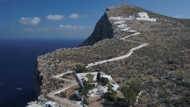 Folegandros Town Chora Cyclades Greece white church and cliffs