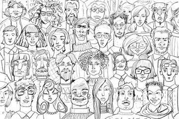 Sketch of many people faces, colleagues, family, neighbours, citizens 