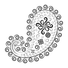 Oriental Cucumbers template. Paisley pattern. Oriental decorative ornament. Black ornate line drawing.