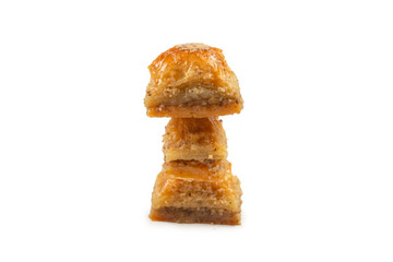 Delicious sweet baklava isolated on white background.