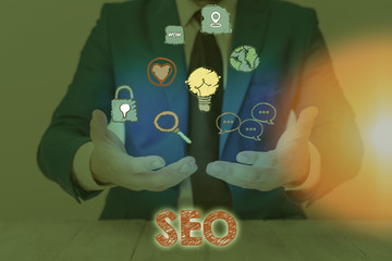 Word writing text Seo. Business photo showcasing incredibly effective way to market your near...