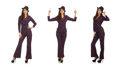 Fototapeta premium Woman wearing striped costume isolated on white