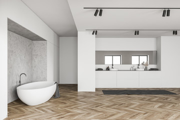 Luxury white loft bathroom interior