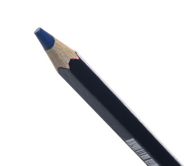 Closeup blue construction lead pencil isolated on white background