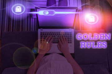 Conceptual hand writing showing Golden Rules. Concept meaning basic principle that should always follow to ensure success