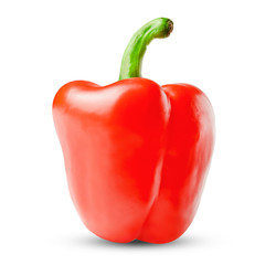 Red bell pepper on a white isolated background. Clipping path. Side view. Design element for print and web.