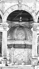 islamic architecture Mosque in egypt cairo  interior old history black and white