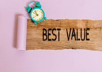 Text sign showing Best Value. Business photo showcasing most advantageous combination of cost and...