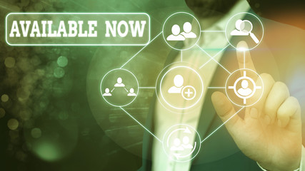 Handwriting text writing Available Now. Conceptual photo you can find it obtain or operable at this current moment