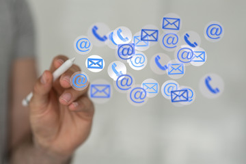 Obraz premium Hand Touching Email With Finger.