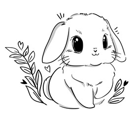Sketch cute rabbit and heart. Childish print design on t-shirt. Bunny vector.