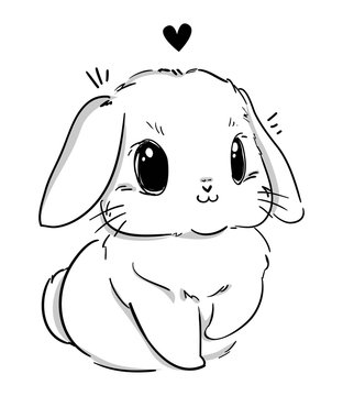 Sketch cute rabbit and heart. Childish print design on t-shirt. Bunny vector.