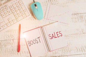 Text sign showing Boost Sales. Business photo text move sales profit from a lower to a higher place...