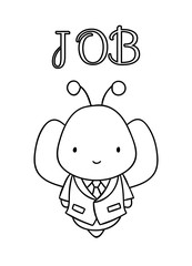 Coloring pages, black and white cute hand drawn bee doodle, lettering job