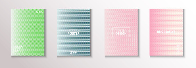 Wavy Minimal Cover Vector Set. Textured Gradient Overlay Business 