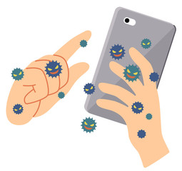 ばい菌のついた手でスマホにさわる © はらまこと