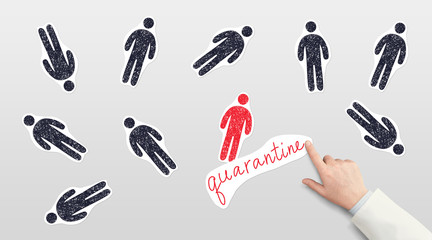 Creative composition with doctor pointing at infected figure among healthy ones