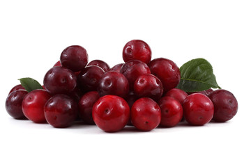 Red plums and leaves