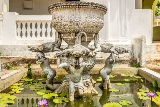 View at the fountain near Buddhist temple Wewurukannala Vihara in Dikwella - Sri Lanka