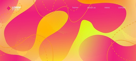 Pink Yellow Fluid Vector Banner. Digital Fluid Landing Page. Organic Waves 