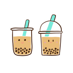 Milk Bubble Tea. Doodle drawing vector for logo, design