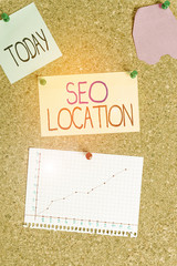 Conceptual hand writing showing Seo Location. Concept meaning process to optimize pages on your...