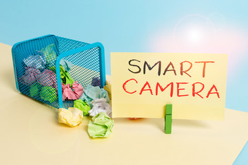 Handwriting text writing Smart Camera. Conceptual photo individual image processing systems designed to automate Trash bin crumpled paper clothespin empty reminder office supplies tipped
