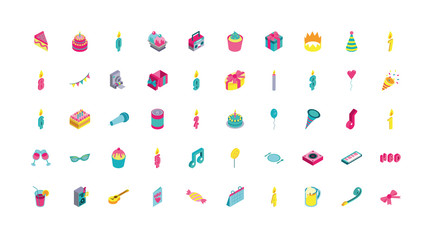 bundle of birthday celebration set icons