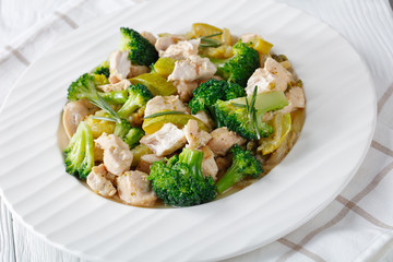 Healthy chicken fillet with broccoli and courgette