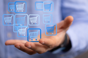 Shopping cart on digital tablet. Shopping online concept..