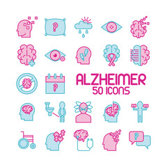 bundle of alzheimer set icons and lettering