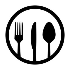 Spoon, fork and knife icon isolated on white background. Trendy tool design style