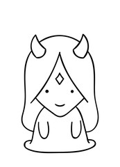 Coloring pages, black and white cute hand drawn monster with horns doodles
