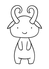 Coloring pages, black and white cute hand drawn monster with horns doodles