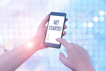 Writing note showing Get Started. Business concept for Begin an important period in one s is life...