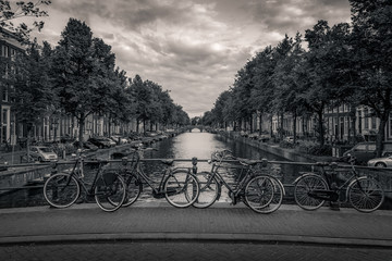 Amsterdam Canal - Parked bicycles on Keizersgracht canal