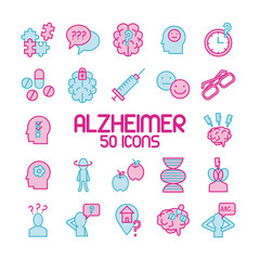 bundle of alzheimer set icons and lettering