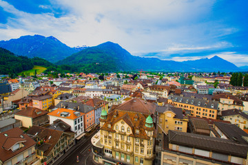 Fototapeta na wymiar Panoramic view of Interlaken city in Switzerland
