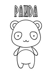 Coloring pages, black and white cute hand drawn panda doodles, lettering panda