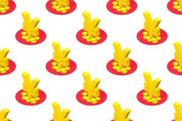 Seamless isometric pattern from japan yen currency symbol. 3d illustration.