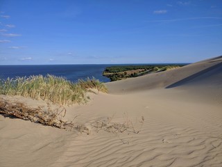 Panoramic view of sand dunes with the Baltic Sea in the background