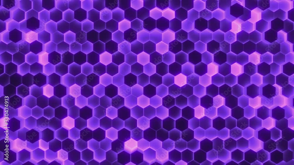Poster abstract white background of moving hexagons. monochrome futuristic pattern in violet and black colo