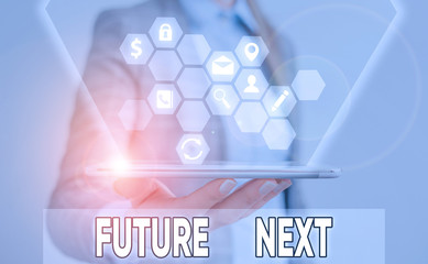 Writing note showing Future Next. Business concept for Set of mental process Human mind workflow...