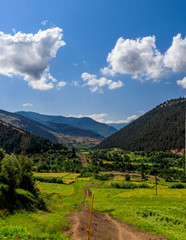 Naklejka premium Beautiful and peaceful field with river and trees and mountains. amazing nature and landscape of Iran a country in Middle East
