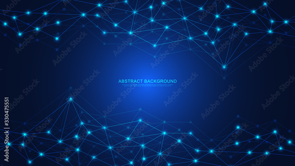 Fototapete abstract technology background with connecting dots and lines. digital technology of global network 