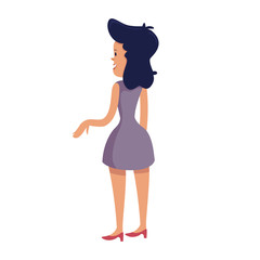 Beautiful woman gesturing back view flat cartoon vector illustration. Elegant lady in dress. Ready to use 2d character template for commercial, animation, printing design. Isolated comic hero