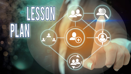 Conceptual hand writing showing Lesson Plan. Concept meaning a teacher s is detailed description of the course of instruction
